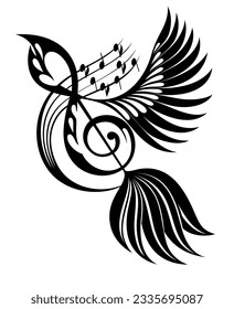 bird logo and musical notes