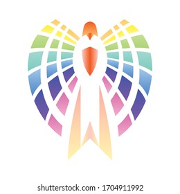 Bird logo with open wings and colorful shape flat design