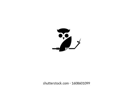 bird logo. owl sits on a tree branch. simple vector icon. linear