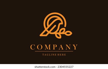 bird logo perched on a branch vector icon. Design bird perched at wildlife with orange color.
