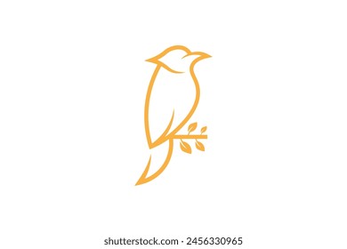 bird logo perched on a branch in minimalist outline style