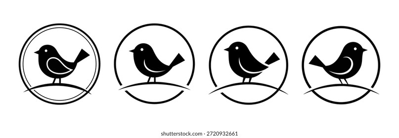 Conjunto de logotipo de pájaro. Colección de Vector del icono del pájaro del círculo. Conjunto de símbolos de Naturaleza de silueta de pájaro negro. 