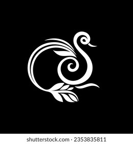 Bird logo in the shape of an attractive Letter s with an illustration of a leaf ornament forming a tail