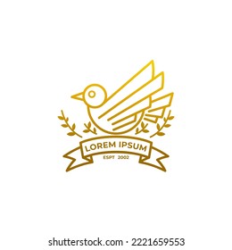 Bird logo with simple design vector, gold color