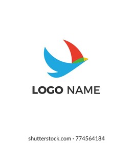 Bird logo template colorful. Happy company, freedom concept.