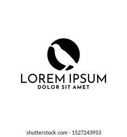 Bird logo template with rounded circle moon negative space illustration in flat design monogram symbol