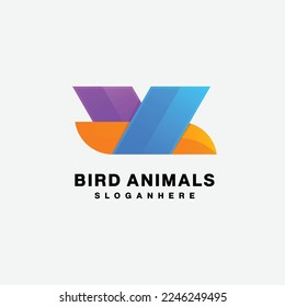 bird logo with v letter gradient colorful design illustration