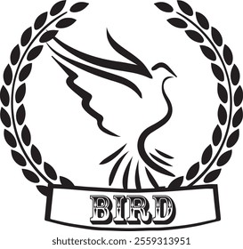 Bird logo vector, black and white.