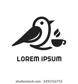 Bird logo vector, bird and coffee cup, with changeable text, isolated on white background.