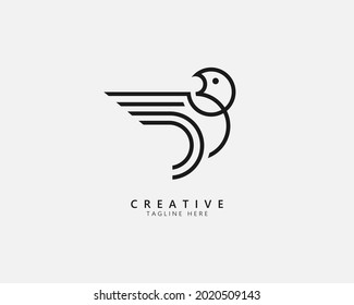 Bird logo vector design. animal icon. design with black line art style .simple and unique. white isolated. for brands, trademarks, companies and graphic designs.logo templates