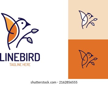 Bird logo vector design template in isolated white background. bird leaf logo vector icon template line art outline