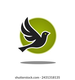 Bird logo vector, a flying bird logo and a green gradient circle behind it, on a white background.