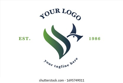 Bird logo vector illustration. Emblem design on white background. Flying bird logotype. Monogram VK wings and head shape. 