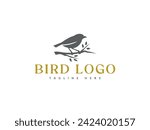bird logo vector illustration. bird silhouette with tree branches logo template