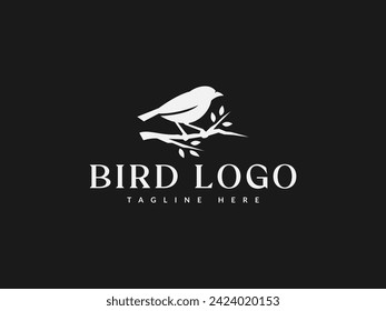 bird logo vector illustration. bird silhouette with tree branches logo template