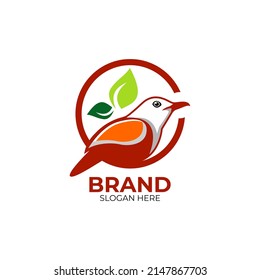 vector de logotipo de aves con hojas y círculo