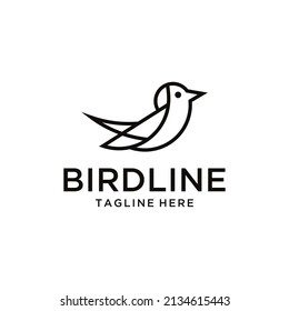 bird logo vector line outline monoline art icon vector template. on a black and white background.	