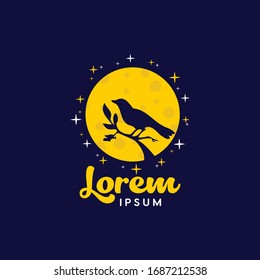 Bird Logo vector at the night with the moon 