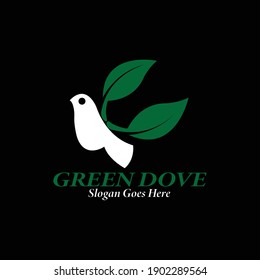 Bird logo vector template. Green bird logo vector design. Dove with leaf icon. World peace symbol. Pigeon and leaf sign. Environment.