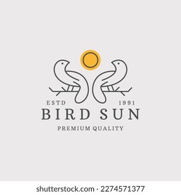 bird logo vintage with sun vector illustration design