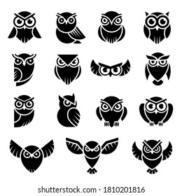 Bird logo. Wild owl knowledge symbols vector stylized modern graphic illustrations