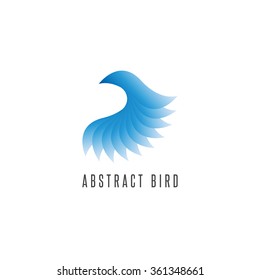 Bird logo wing blue gradient style, abstract shape winged emblem, creative flying graphic mockup design element