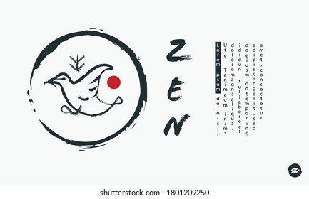 Bird logo Zen concept design for business, restaurant, healthy food, art and decoration in Japanese style with ink brush.