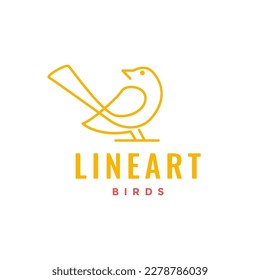 bird long tail magpie simple line art minimalist logo design vector