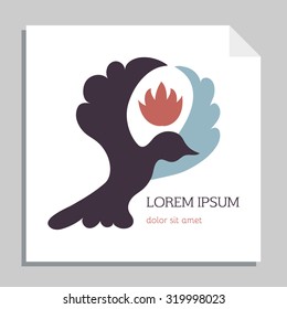 Bird and lotus. Abstract logo design template.