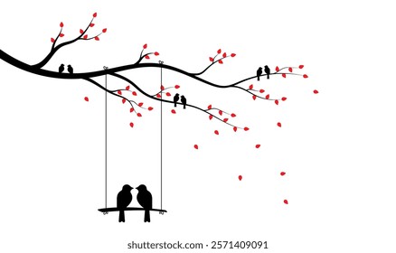 Bird in love. Birds on tree branch. Valentines day concept 