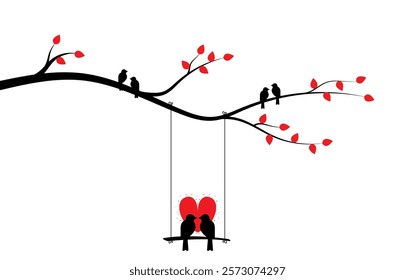 Bird in love. Birds on tree branch. Valentines day concept 