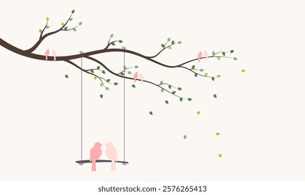 Bird in love. Birds on tree branch. Valentines day concept 