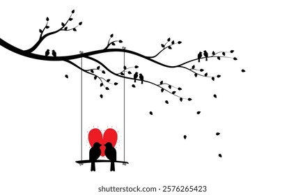 Bird in love. Birds on tree branch. Valentines day concept 