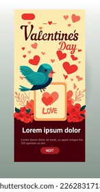 bird with love envelope happy valentine day celebration template vertical