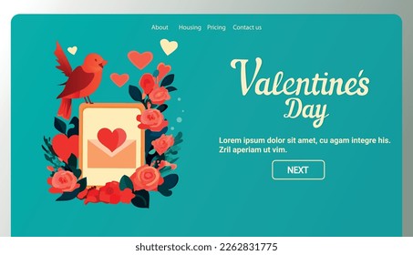 bird with love envelope happy valentine day celebration template horizontal