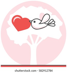Bird in love - Infographic Icon Elements from Valentine's Day Set. Flat Thin Line Icon Pictogram for Website and Mobile Application Graphics.