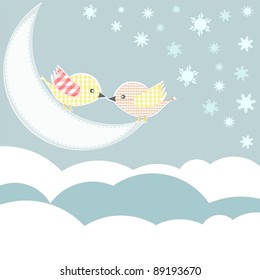 bird with love kiss in sky clouds. vector