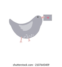 bird with love letter on white background isolated