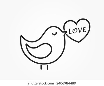 bird and love message line icon. love and romantic symbol. vector element for valentines day design