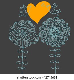 Bird in love on flowers