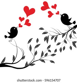 Bird with love. Vector illustration of a birds wedding on tree sing a heart song.