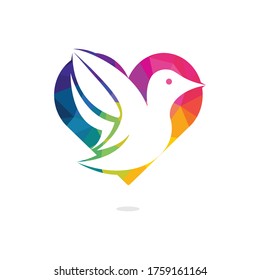 Bird love vector logo design. Bird heart shape logo template design vector icon illustration
