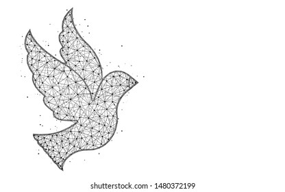 Bird low poly design, animal symbol abstract geometric image, dove wireframe mesh polygonal vector illustration made from points and lines on white background