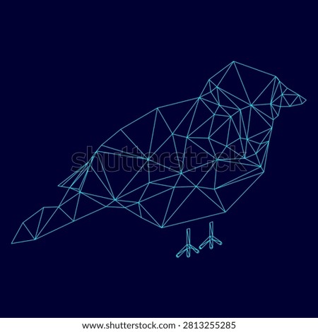 Bird low poly triangulation triangulated polygonal electric cyan blue vibrant aqua neon color outline contour line