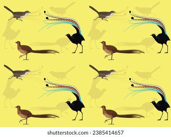 Bird Lyrebird Scrub-bird Cartoon Cute Seamless Wallpaper Background