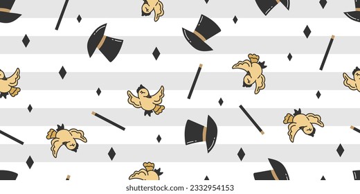 Bird magic jugglery doodle pattern