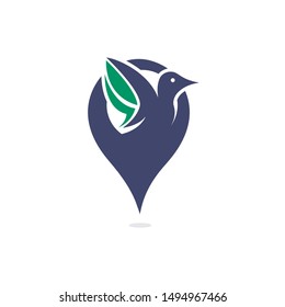 Bird and map pointer logo design. Modern location icon logo vector abstract bird.