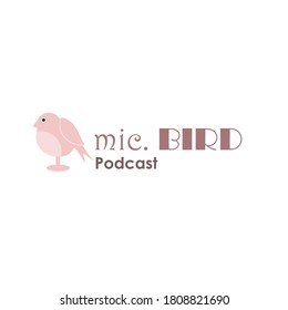 bird mascot on podcast logo design concept collection