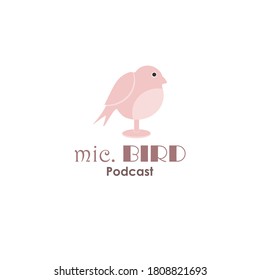 bird mascot on podcast logo design concept collection