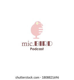 bird mascot on podcast logo design concept collection